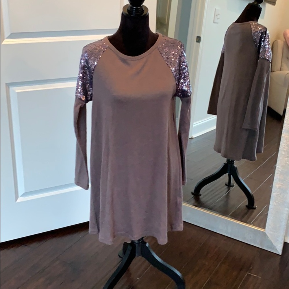 Sequin sleeve sweater dress